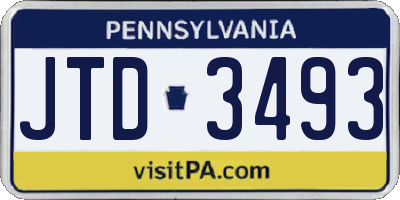 PA license plate JTD3493