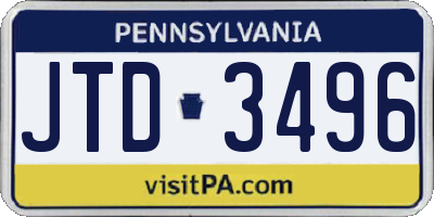PA license plate JTD3496