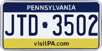 PA license plate JTD3502
