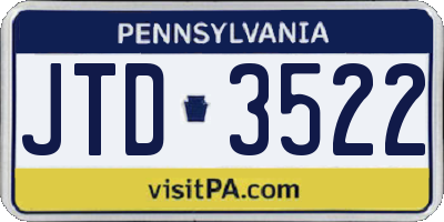 PA license plate JTD3522
