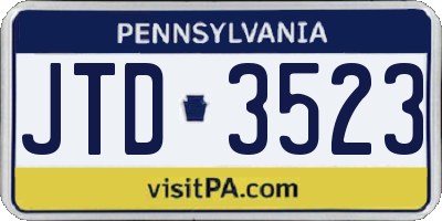PA license plate JTD3523