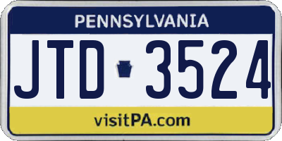 PA license plate JTD3524