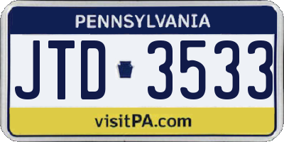 PA license plate JTD3533