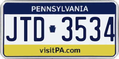PA license plate JTD3534