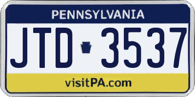 PA license plate JTD3537