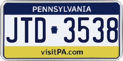 PA license plate JTD3538