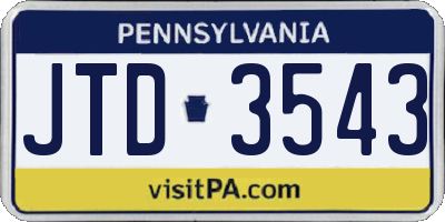 PA license plate JTD3543