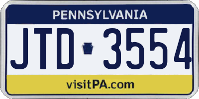 PA license plate JTD3554