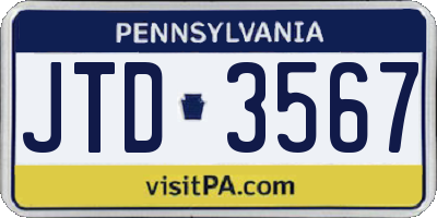 PA license plate JTD3567