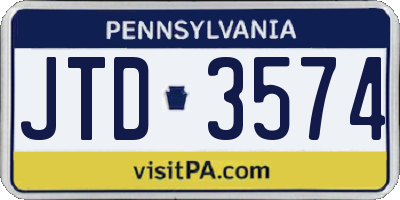 PA license plate JTD3574