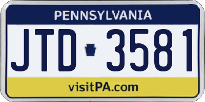 PA license plate JTD3581