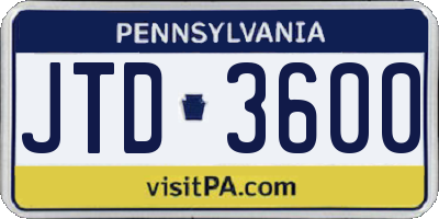 PA license plate JTD3600