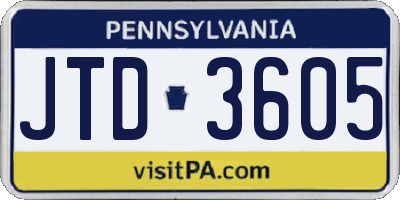 PA license plate JTD3605