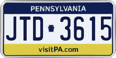 PA license plate JTD3615