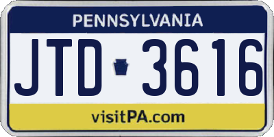 PA license plate JTD3616
