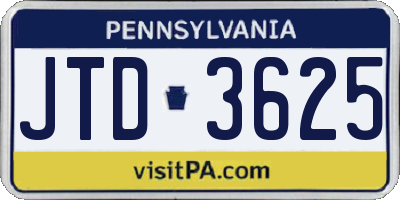 PA license plate JTD3625