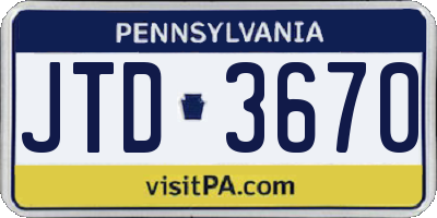 PA license plate JTD3670