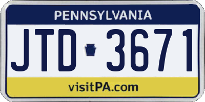 PA license plate JTD3671