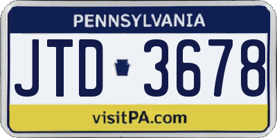 PA license plate JTD3678