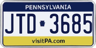 PA license plate JTD3685
