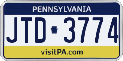 PA license plate JTD3774