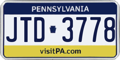 PA license plate JTD3778