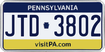 PA license plate JTD3802