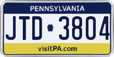 PA license plate JTD3804