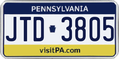 PA license plate JTD3805