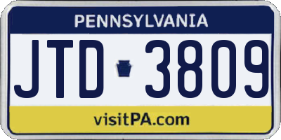 PA license plate JTD3809