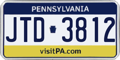 PA license plate JTD3812