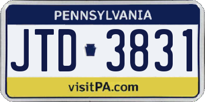 PA license plate JTD3831