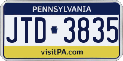 PA license plate JTD3835