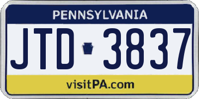 PA license plate JTD3837