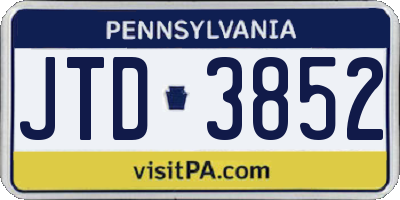 PA license plate JTD3852