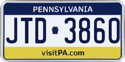 PA license plate JTD3860