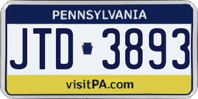 PA license plate JTD3893