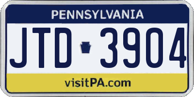 PA license plate JTD3904