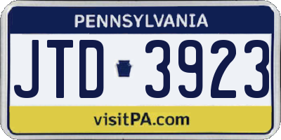 PA license plate JTD3923