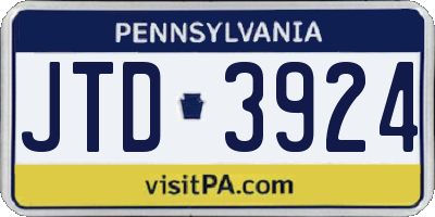 PA license plate JTD3924