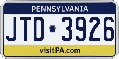 PA license plate JTD3926