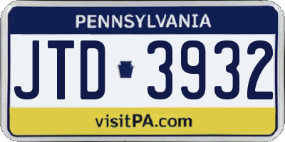 PA license plate JTD3932