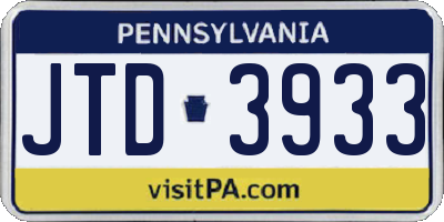 PA license plate JTD3933