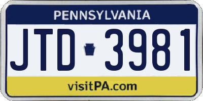 PA license plate JTD3981