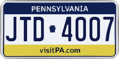 PA license plate JTD4007