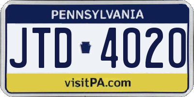 PA license plate JTD4020