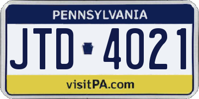 PA license plate JTD4021