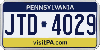 PA license plate JTD4029