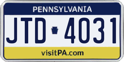 PA license plate JTD4031
