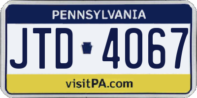 PA license plate JTD4067